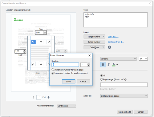 Add Bates numbers in FineReader