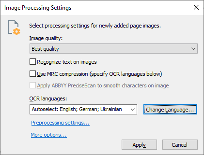 Image Processing Settings – ABBYY FineReader PDF 15