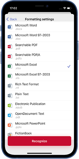 convert to Excel mobile app