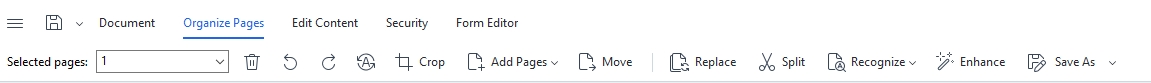 Organize Pages menu toolbar - ABBYY FineReader PDF 16