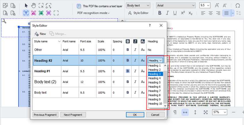 Create bookmarks from headings in PDFs editor and convert PDF - Screenshot of FineReader PDF for Windows