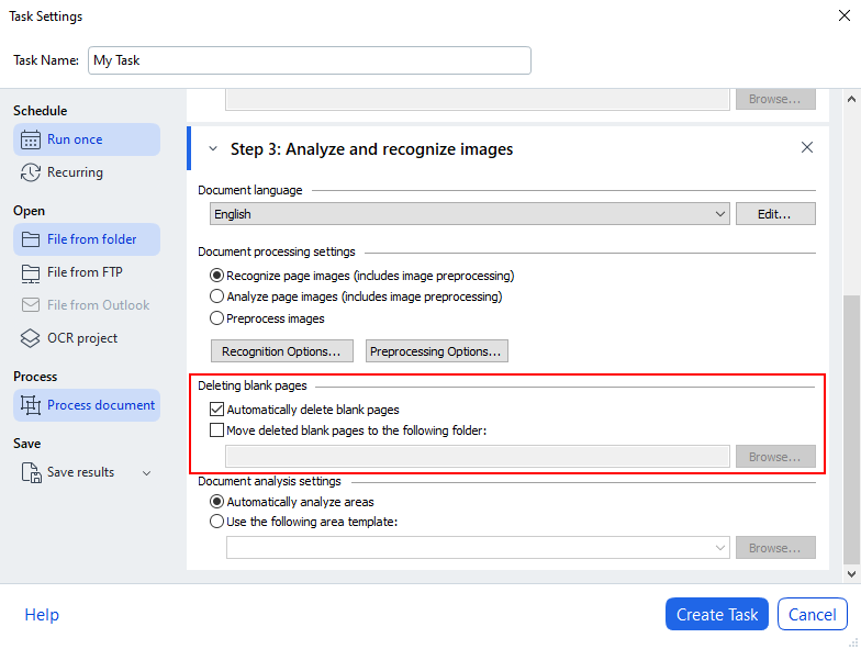 Delete blank pages in Hot Folder - Screenshot FineReader PDF for Windows