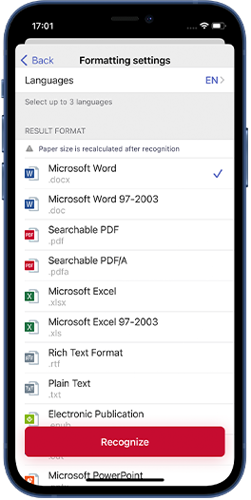 convert PDF to Word, Excel, Searchable from mobile app