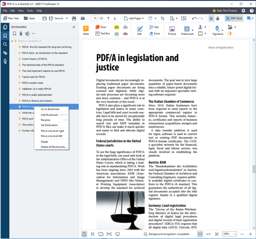 Add bookmarks to document in FineReader
